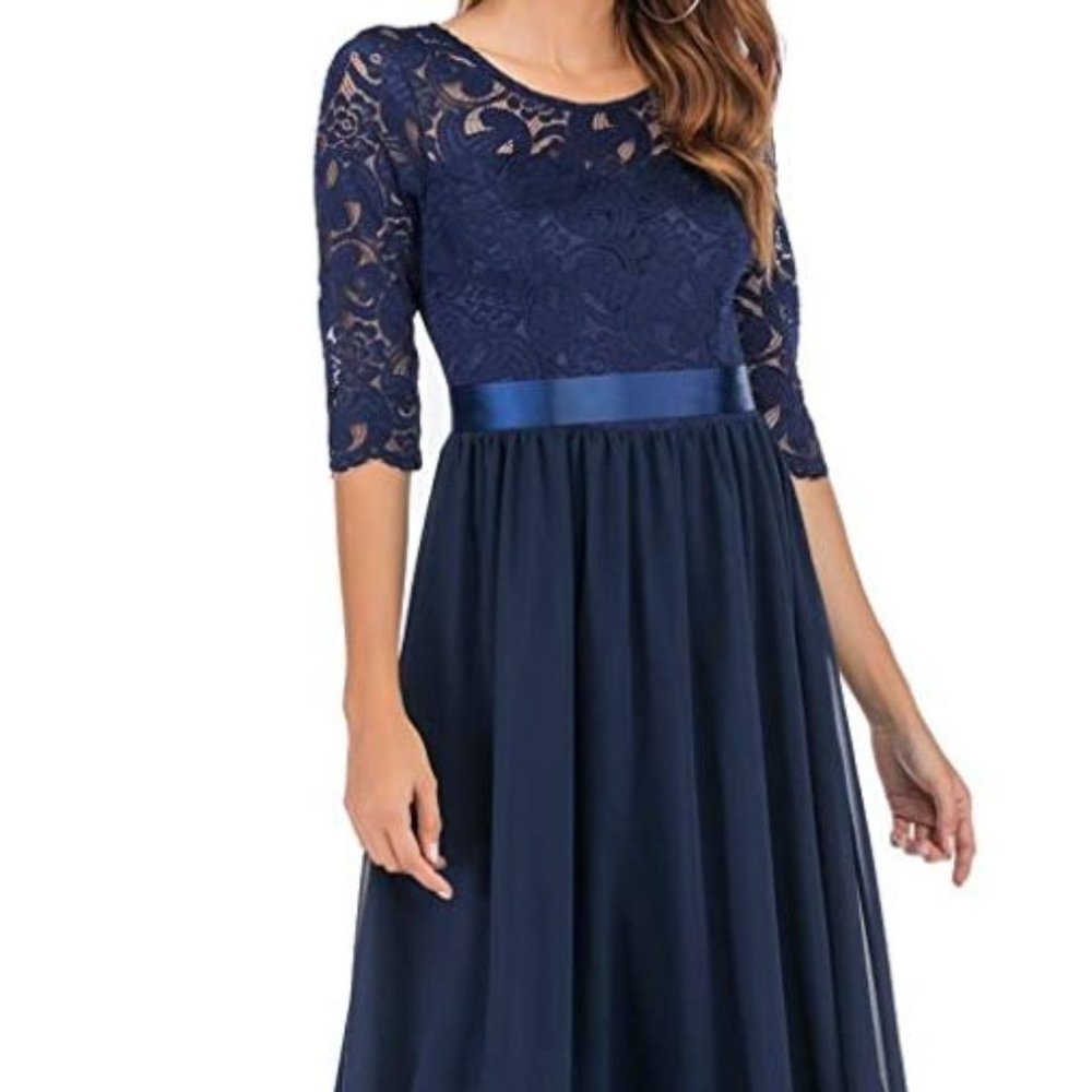 Women's Plus Size A-Line 3/4 Lace Sleeves Chiffon Long Formal Evening Party